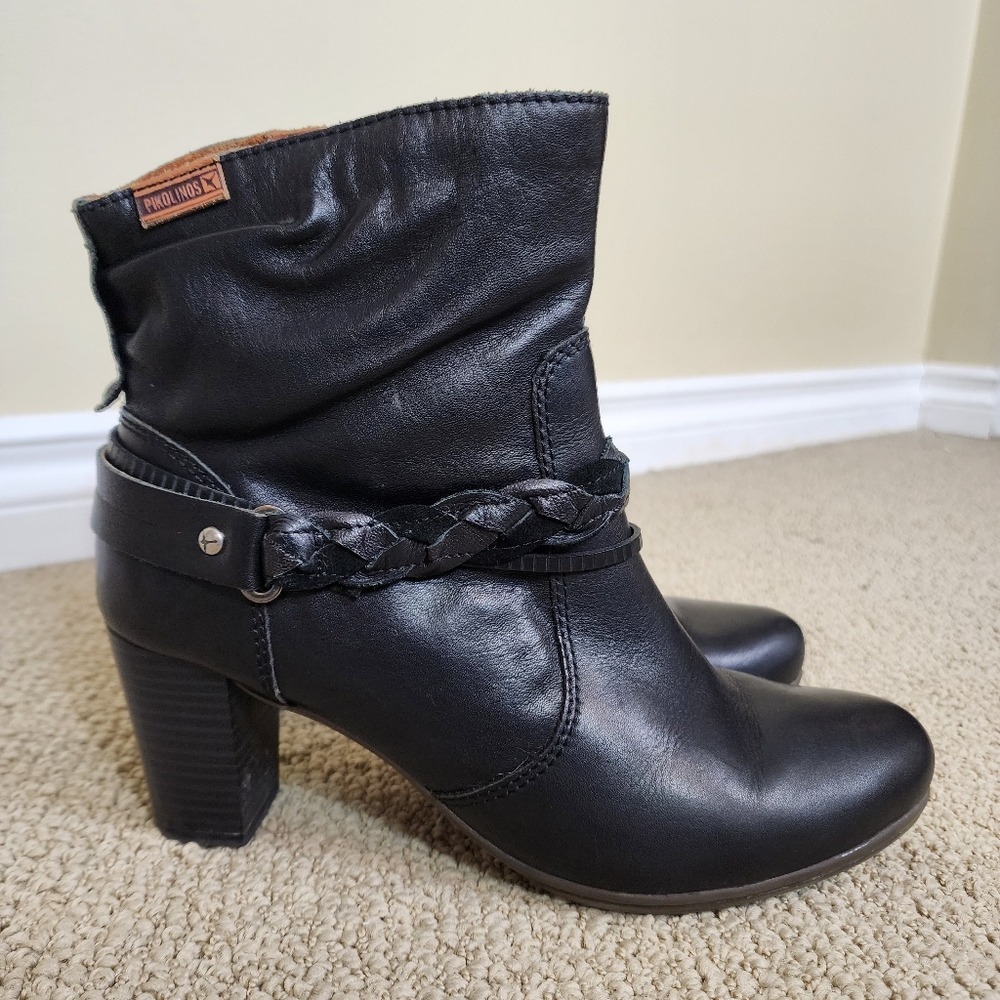 PIKOLINOS Black Leather Ankle Heel Boots Side Zip US 9-9.5 - Picture 1 of 12